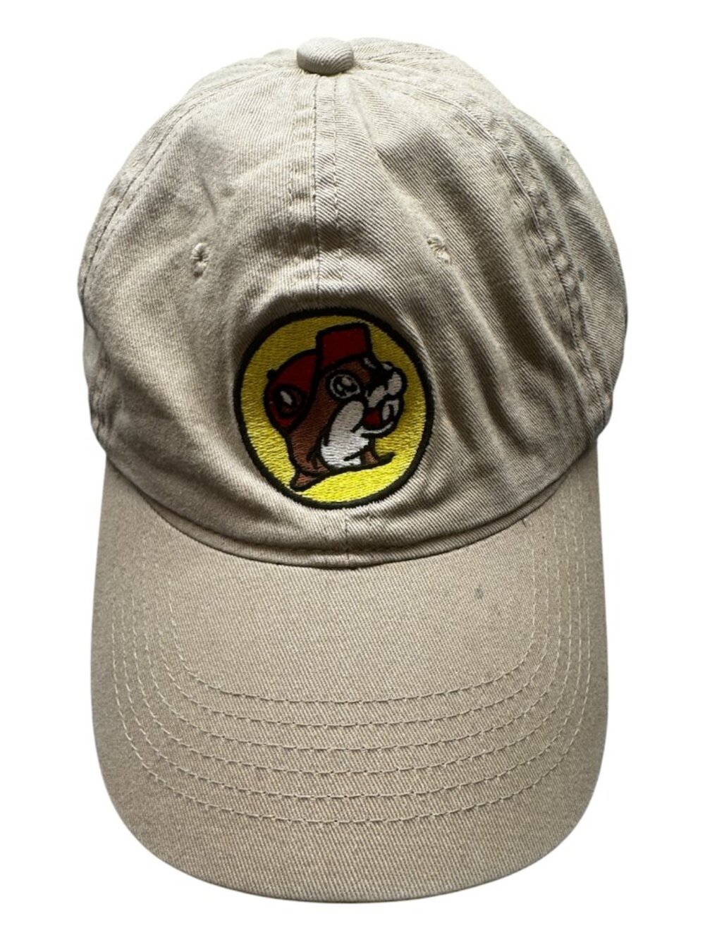 Buc-ees Tan Khaki Adjustable Baseball Cap Dad Hat Embroidered Beaver EUC